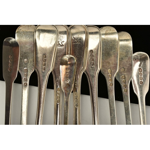 104 - A SELECTION OF SILVER CUTLERY, to include a set of four Fiddle and Thread table forks, hallmarked Lo... 