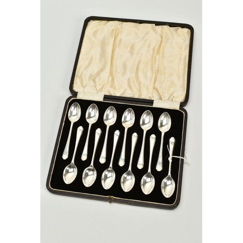 105 - A CASED SET OF TWELVE SILVER GOLFING COFFEE SPOONS, with embossed golf clubs and ball to the handle,... 