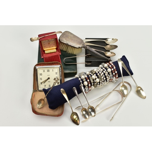 107 - A MISCELLANEOUS SELECTION OF ITEMS, to include a small selection of silver cutlery such as a pair of... 