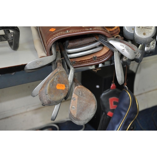 1104 - A PING VINYL GOLF BAG, with clubs, a Bryant vinyl golf bag with clubs and an incomplete trolley, clu... 