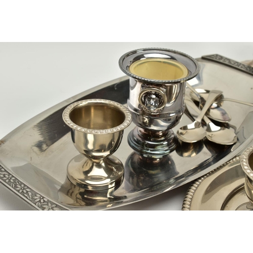 111 - A SMALL SELECTION OF METALWARE, to include two silver engine turn design napkin rings, hallmarked Bi... 