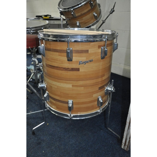 1121 - A 1978 ROGER DRUM KIT with butchers block finish, including a 22 inch x 14 inch kick drum, a 16 inch... 