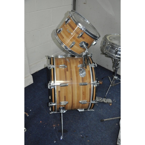 1121 - A 1978 ROGER DRUM KIT with butchers block finish, including a 22 inch x 14 inch kick drum, a 16 inch... 