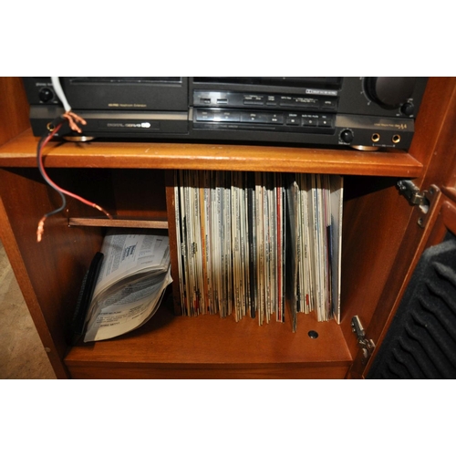 1123 - A TECHNICS COMPONANT HI FI in a teak cabinet including a RS-B565 tape player, a SL-PG200A CD player,... 