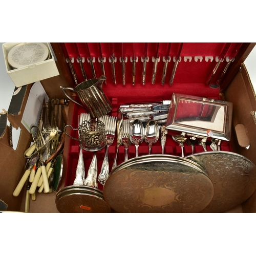 113 - A WOODEN CANTEEN OF CUTLERY AND METALWARE, the wooden canteen containing knives, forks, spoons and t... 