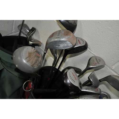 1136 - THREE GOLF BAGS CONTAINING CLUBS, including Pinseeker, Dunlop, Sakauri, Donnay etc