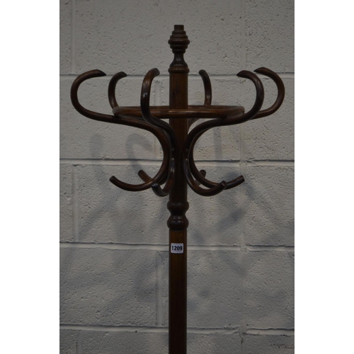 1209 - A LATE TWENTIETH CENTURY BEECH BENTWOOD HAT/COAT STAND, height 185cm