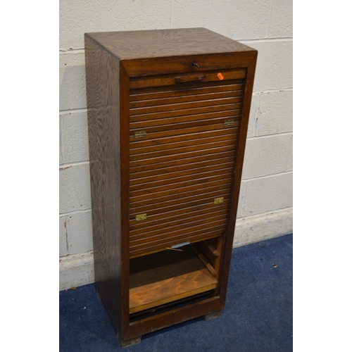 1210 - AN EARLY TO MID TWENTIETH CENTURY OAK TAMBOUR FRONT CABINET, with six slides, width 46cm x depth 36c... 