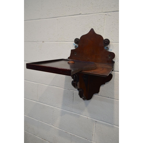 1227 - A VICTORIAN MAHOGANY WALL MOUNTED SHELF, converted to a pivoting top, width 41cm x depth 34cm x heig... 