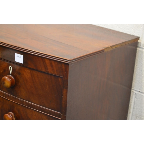 1228 - A VICTORIAN MAHOGANY BOW FRONT CHEST OF TWO OVER THREE LONG GRADUATED DRAWERS, on bracket feet, widt... 