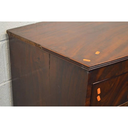 1228 - A VICTORIAN MAHOGANY BOW FRONT CHEST OF TWO OVER THREE LONG GRADUATED DRAWERS, on bracket feet, widt... 