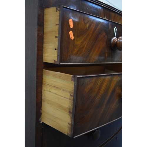 1228 - A VICTORIAN MAHOGANY BOW FRONT CHEST OF TWO OVER THREE LONG GRADUATED DRAWERS, on bracket feet, widt... 