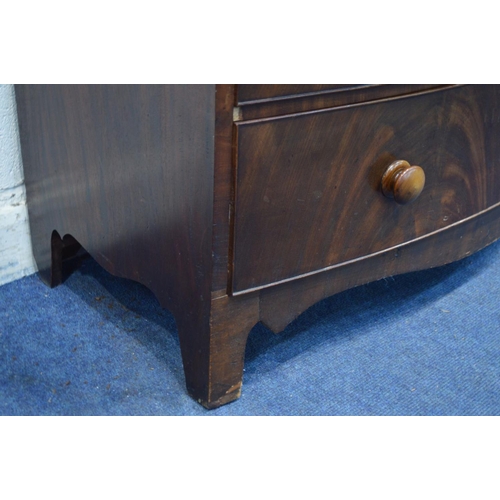 1228 - A VICTORIAN MAHOGANY BOW FRONT CHEST OF TWO OVER THREE LONG GRADUATED DRAWERS, on bracket feet, widt... 