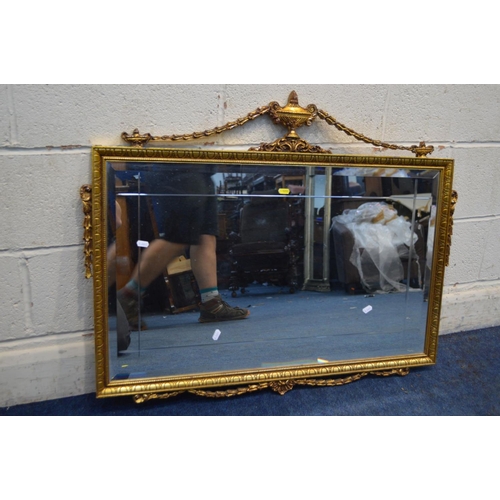 1233 - A MODERN GILT WOOD BEVELLED EDGE WALL MIRROR, 106cm x 76cm, together with another wall mirror (2)