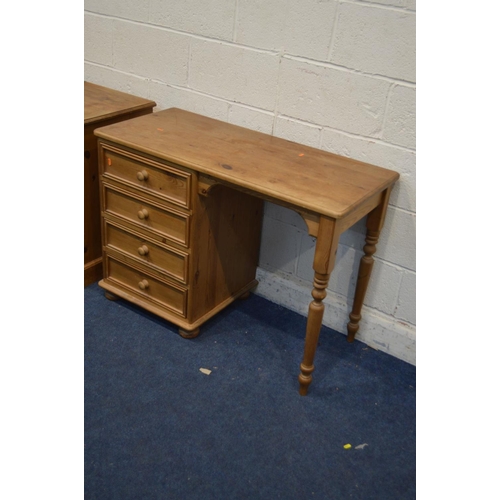 1239 - A NEAR PAIR OF OPPOSING PINE DRESSING TABLES flanked by four drawers, width 107cm x depth 48cm x hei... 