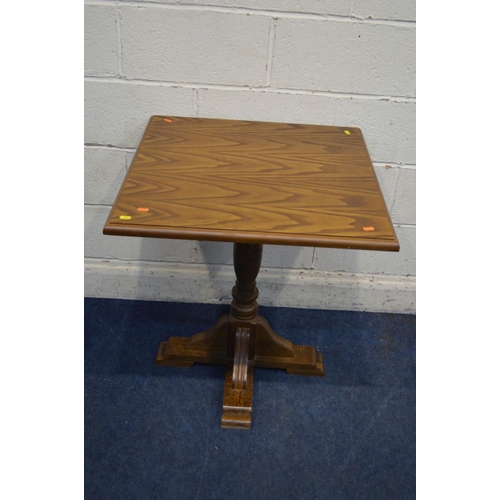 1243 - A SET OF FIVE OAK SQUARE TOPPED PUB TABLES, 68cm square x height 74cm