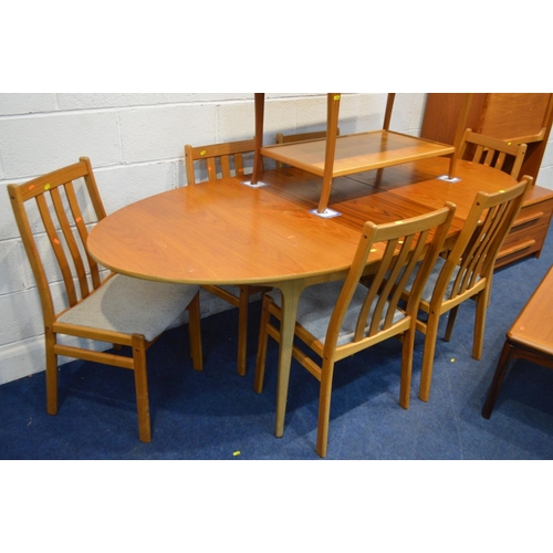 1250 - A 1980'S TEAK OVAL TOPPED EXTENDING DINING TABLE, one additional fold out leaf, extended length 213c... 