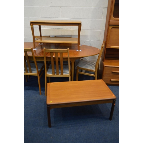 1250 - A 1980'S TEAK OVAL TOPPED EXTENDING DINING TABLE, one additional fold out leaf, extended length 213c... 