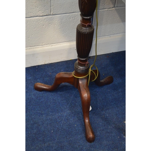 1261 - AN EARLY TO MID TWENTHIETH CENTURY MAHOGANY TORCHERE, with later standard lamp attachment and fabric... 