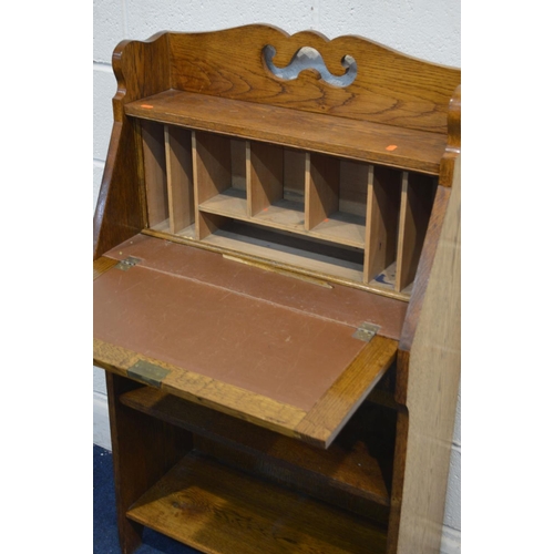 1262 - A SLIM EARLY TO MID TWENTIETH CENTURY GOLDEN OAK BUREAU, width 68cm x depth 28cm x height 120cm