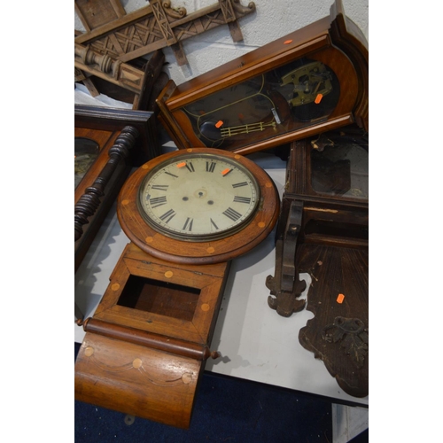 1266 - SIX VARIOUS WALL CLOCK CARCAS'S, of various ages, styles and conditions, two clocks with movements (... 