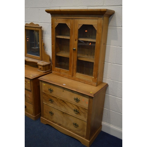 1269 - A VICTORIAN PINE CHEST OF TWO SHORT OVER TWO LONG DRAWERS, with a separate mirror top, width 89cm x ... 