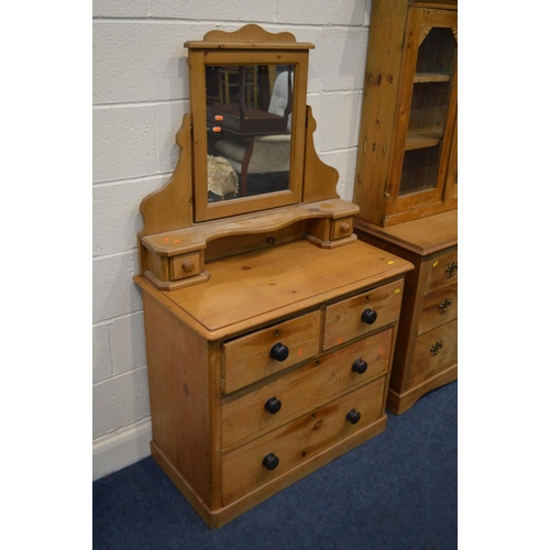 1269 - A VICTORIAN PINE CHEST OF TWO SHORT OVER TWO LONG DRAWERS, with a separate mirror top, width 89cm x ... 