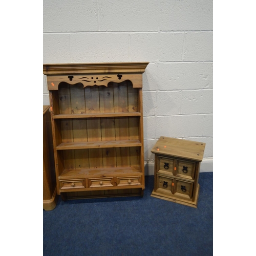 1271 - A VICTORIAN PINE WASHSTAND, with a blue tile back and a single drawer on ceramic casters, together w... 