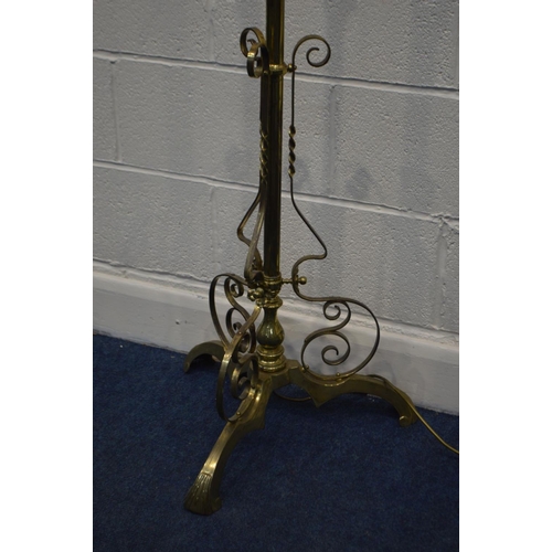 1273 - AN NEARLY TWENTIETH CENTURY ART NOUVEAU BRASS TELESCOPIC STANDARD LAMP, with a brass reservoir, maxi... 