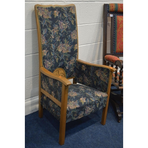 1275 - TWO EDWARDIAN AMERICAN ROCKING CHAIRS (one chair detached from base) together with a beech high back... 