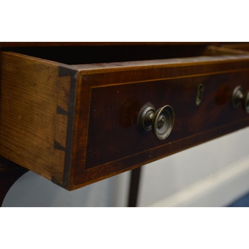 1281 - A GEORGIAN MAHOGANY WASHSTAND, gallery top, two crossbanded front frieze drawers, on square tapering... 