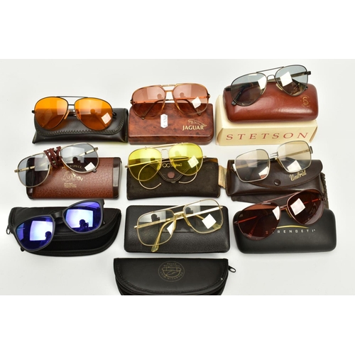 135 - A SELECTION OF SUNGLASSES AND SPARE CASES, to include nine pairs of sunglasses such as a pair of 'St... 