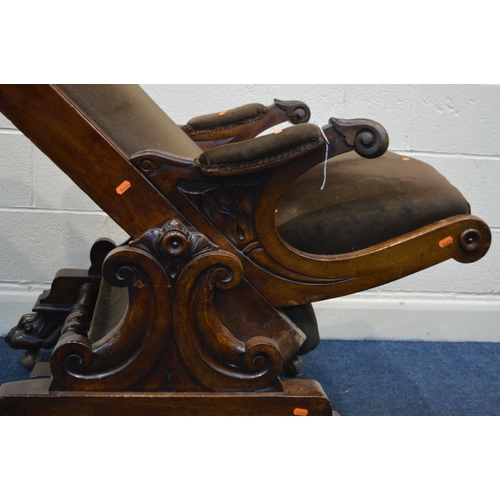 1352 - AN EARLY VICTORIAN AMHOGANHY MEDICAL/SURGICAL/DENTAL CHAIR, with an adjustable headrest, adjustable ... 