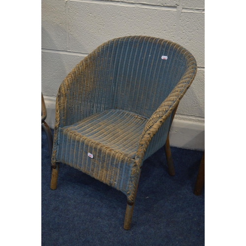 1353 - AN INDUSTRIAL CIRCULAR TOPPED STOOL on a tubular chrome base, together with a Lloyd loom wicker chil... 