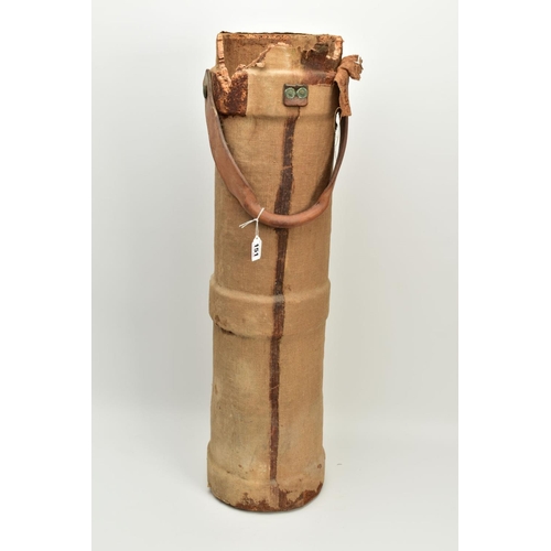 151 - A LARGE 19TH CENTURY GUNPOWDER CARRYING VESSEL, approximately 82cm height with a 21cm diameter, it i... 