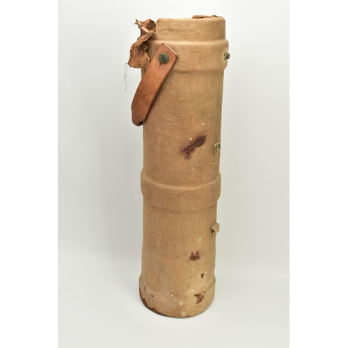 151 - A LARGE 19TH CENTURY GUNPOWDER CARRYING VESSEL, approximately 82cm height with a 21cm diameter, it i... 