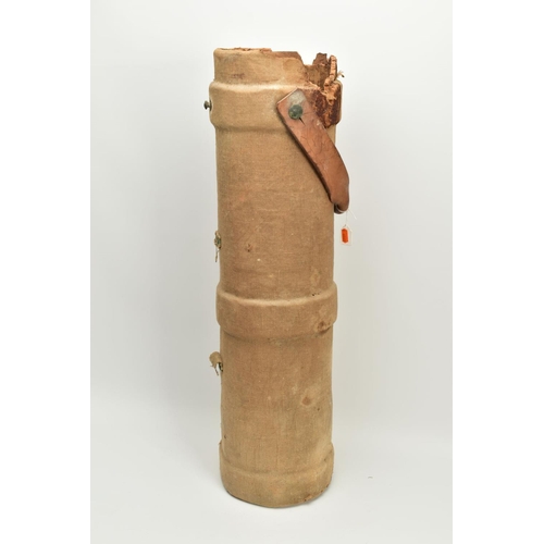 151 - A LARGE 19TH CENTURY GUNPOWDER CARRYING VESSEL, approximately 82cm height with a 21cm diameter, it i... 