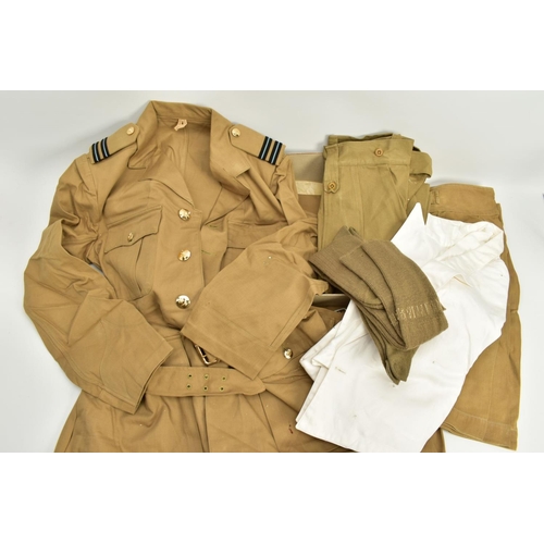 154 - A BOX CONTAINING A SUMMER TIME ISSUE RAF OFFICERS UNIFORM CIRCA 1958 (MEAF CYPRUS), to include, work... 