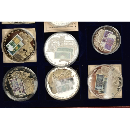 158 - A BOXED TWELVE SET OF WINDSOR MINT BRITISH BANKNOTE COMMEMORATIAVE COIN COLLECTION, housed in a wood... 