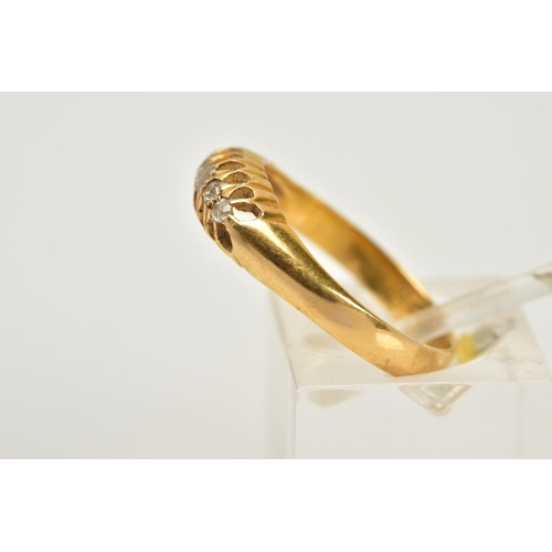 2 - AN EARLY TWENTIETH CENTURY 18CT GOLD FIVE STONE DIAMOND RING, designed with five claw set old cut di... 