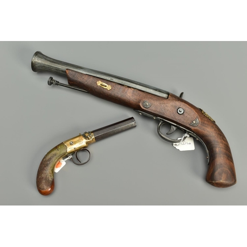 254 - TWO PISTOLS comprising of a 48 bore sidelock percussion pistol fitted with a 3'' barrel by W Barratt... 