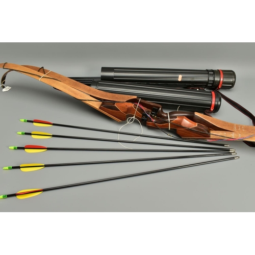 265 - A SAMICK SPIKEMAN 60'' TAKE DOWN BOW WITH DRAW STRING, together with a Samick Lightening 60'' take d... 