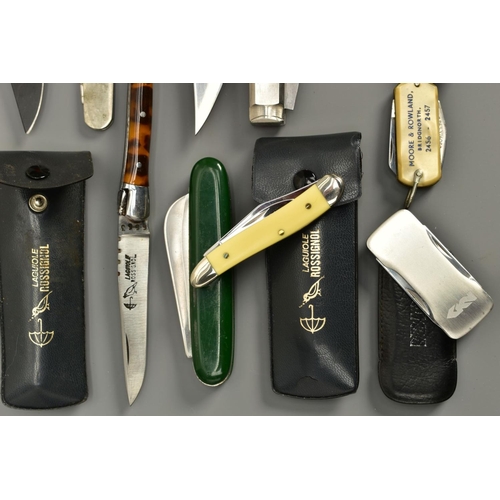 274 - A NUMBER OF SMALL FOLDING PEN KNIVES comprising of two x Laguiole Russignoi, Stihl, GKN,  Moore & Ri... 