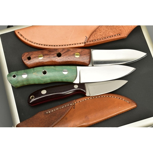 278 - THREE SHEATH KNIVES by Alan Wood, two with holsters, Alan Wood is an English custom knife maker know... 