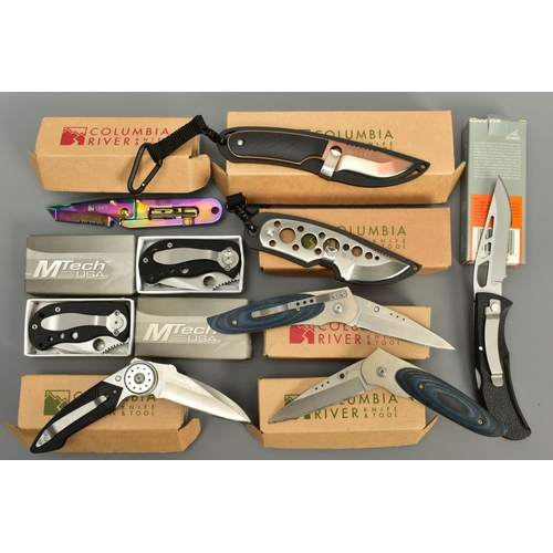 281 - A COLLECTION OF BOXED SMALL FIXED BLADE AND LOCK KNIVES consisting of Columbia River Side HANG 2403,... 