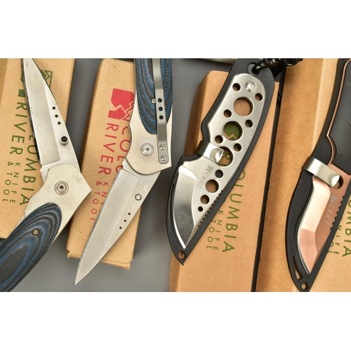 281 - A COLLECTION OF BOXED SMALL FIXED BLADE AND LOCK KNIVES consisting of Columbia River Side HANG 2403,... 