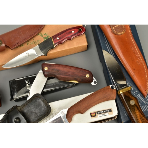 282 - A COLLECTION OF BOXED KNIVES consisting of Smith & Wesson lock knife in sheath, an American Lynxlite... 