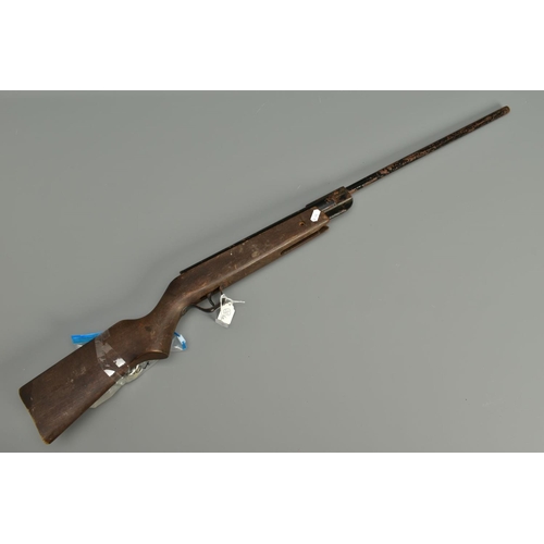 288 - A .22'' HUNGARIAN AIR RIFLE PLUS A TIN OF PELLETS, the rifle lacks both front and rear sights, the m... 