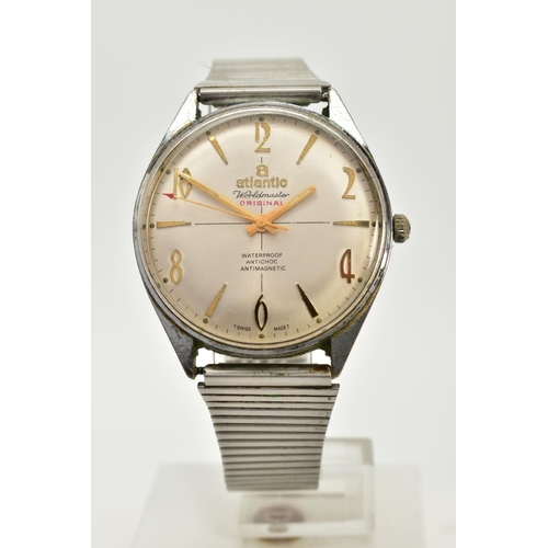 29 - A GENTLEMANS ATLANTIC WORLDMASTER WRISTWATCH, silver dial, Arabic and baton markers, dial signed 'At... 