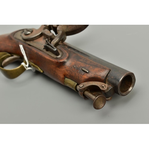 292 - A 16 BORE FLINTLOCK REVENUE CUSTOMS SERVICE ISSUE PISTOL CIRCA 1800, fitted with a round flat topped... 